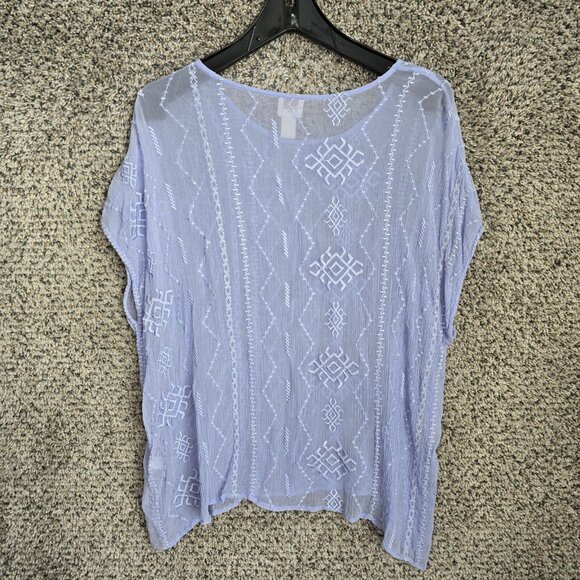 Chicos Top Womens 0 US Small Blue Sheer Embroidered Chiffon Blouse Ladies - Picture 7 of 8